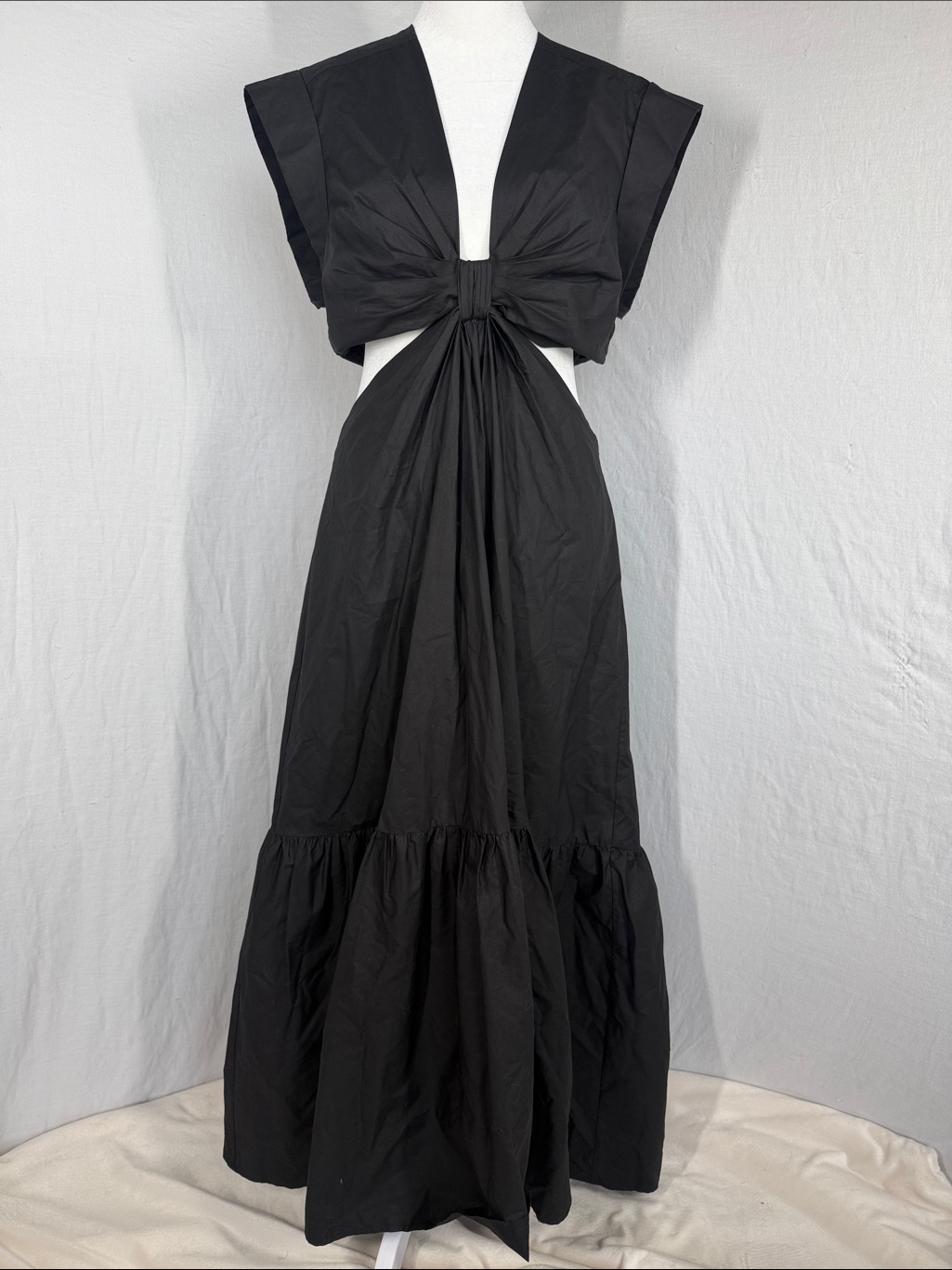A.L.C. Black Alexandria Twist Front Cutout Midi Dress Cotton Gown - Size 10